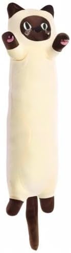 Cat Soft Plush Pillow Cute Cat Body Pillow, Long Stuffed Cat Plush Cat Stuffed Animal Toy Kitten Long Throw Pillow Gift for Kids Girlfriend(90CM,Beige)
