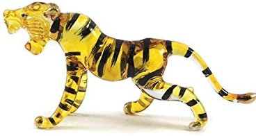 Tiny 3" Yellow Black Stripe Roar Bengal Tiger - Miniature Hand Blown Glass Tigers Panthera Wild Cats Crystal Wildlife Animals Decorative Figure Collectible Figurine Décor Gifts