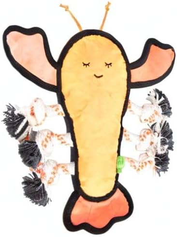 Only Natural Pet Sea Creatures Recycled Plush Dog Toys - Durable Double-Stitched Design with Internal Squeaker, 6 Rope Tug Arms & Plush Tail and Pincers - Squeaky Pet Toy | Lucy the Lobster, 11" x 12"