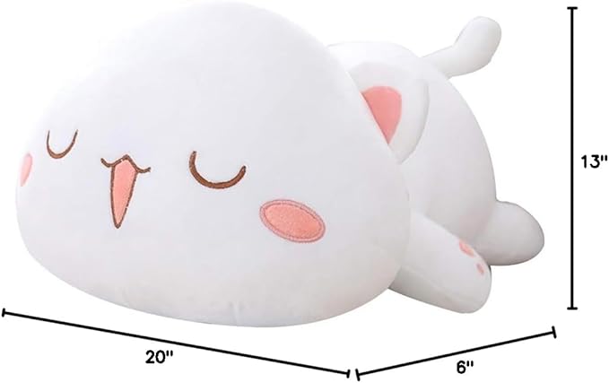 Cat Stuffed Animals, Soft Cat Plush Pillow Kawaii Kitten Stuffed Animal Toy Gifts for Kids (White Squint Eyes, 19.6")
