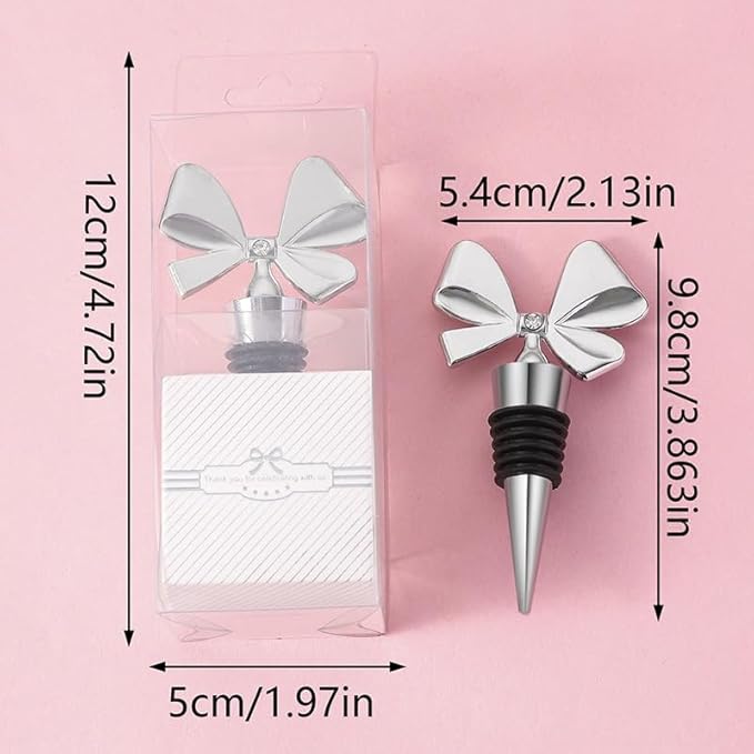 3 Pack Bowknot Wine Bottle Stoppers, Holiday Decor - zinc alloy Decorative Wine Stoppers - Wine Gift for Hostess - Cute Wine and Beverage Corker Bottle Sealers Women's Day gifts (Silver)