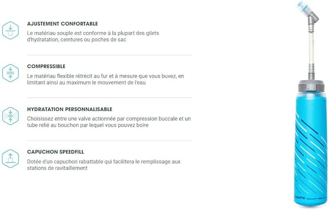 HydraPak UltraFlask (500ml/600ml) - Collapsible Soft Flask Water Bottle for Hydration Vests and Running Packs with Easy Open Cap