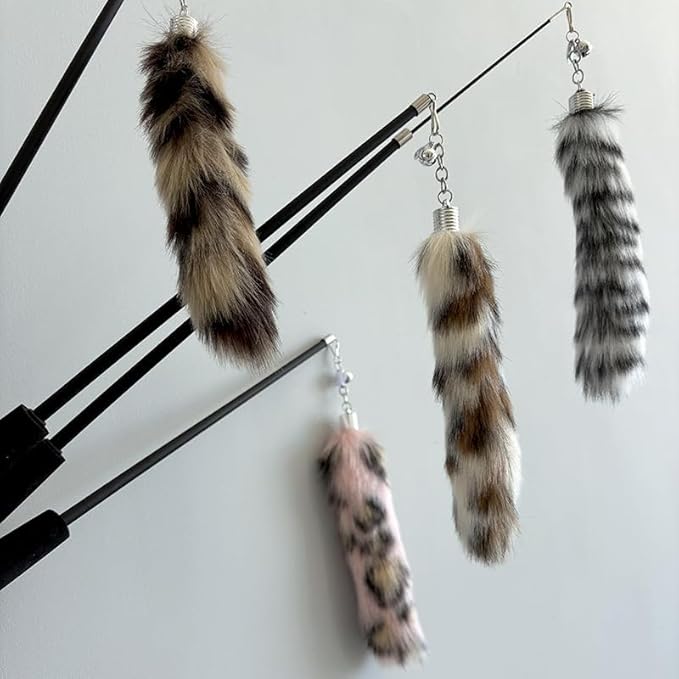 Interactive Cat Wand Toy with Cat Dancer, Retractable Feather Fox Tail Teaser for Indoor Cats, Enrichment Play Kittens to Senior Cats(Arctic White)