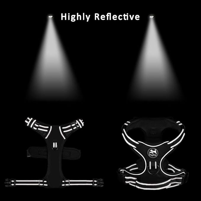 PoyPet No Pull Dog Harness, Reflective Comfortable Vest Harness with Front & Back 2 Leash Attachments and Easy Control Handle Adjustable Soft Padded Pet Vest for Small to Large Dogs (Gray,XS)