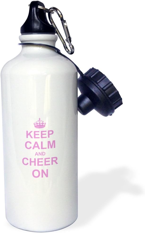 3dRose Keep Calm and Cheer on-Carry on Cheering-Gift for Cheerleaders-Pink Fun Funny Humor Humorous Sports Water Bottle, 21 oz, White