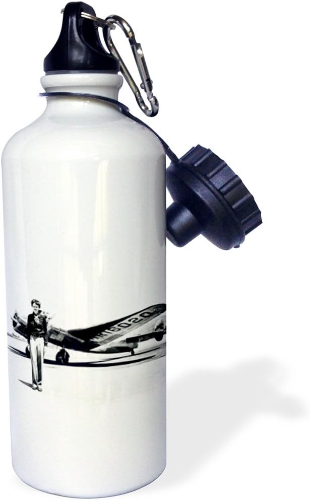 3dRose Old Photo of Amelia Earhart with Lockheed Electra Model 10 Sports Water Bottle, 21 oz, White