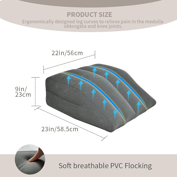 Nevife Inflatable Triangle Bed Wedge Pillow-Fast Inflating/Deflation Valve-Portable Travel Leg Elevation,Adjustable Incline Pillow for Back Support,Sleeping, Acid Reflux,Snuoring,Footrest