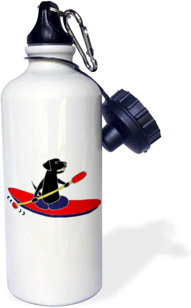 3dRose Funny Black Labrador Retriever Dog is Kayaking Sports Water Bottle, 21 oz, Natural