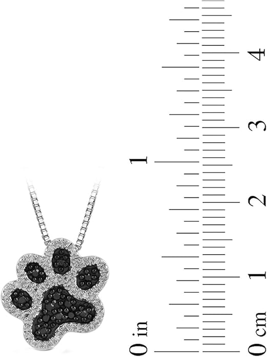 Amazon Essentials Sterling Silver Black and White Diamond Dog Paw Pendant Necklace (1/10 cttw), 18"