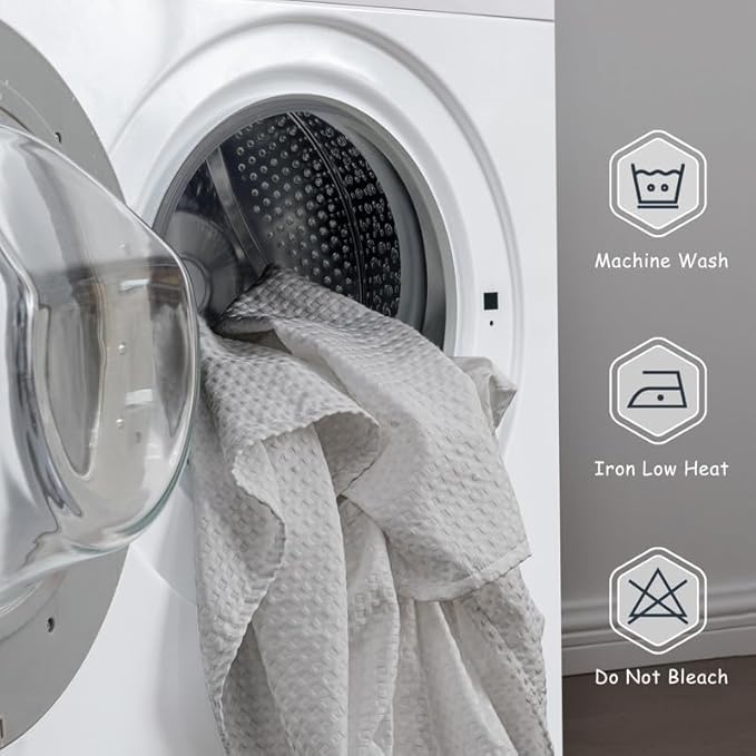 MIYE Pleated Waffle Weave Bed Skirt, Tailored Dust Ruffle 14 Inch Drop Easy Fit, Machine Washable (Light Grey, King - 14" Drop)