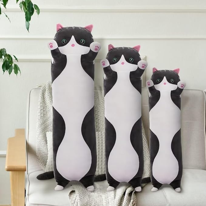 Cute Long Plush Cat Pillow,Soft Plushie Stuffed Animal Toy,Gift for Kids Girlfriend (Black, 51.1inch/130cm)