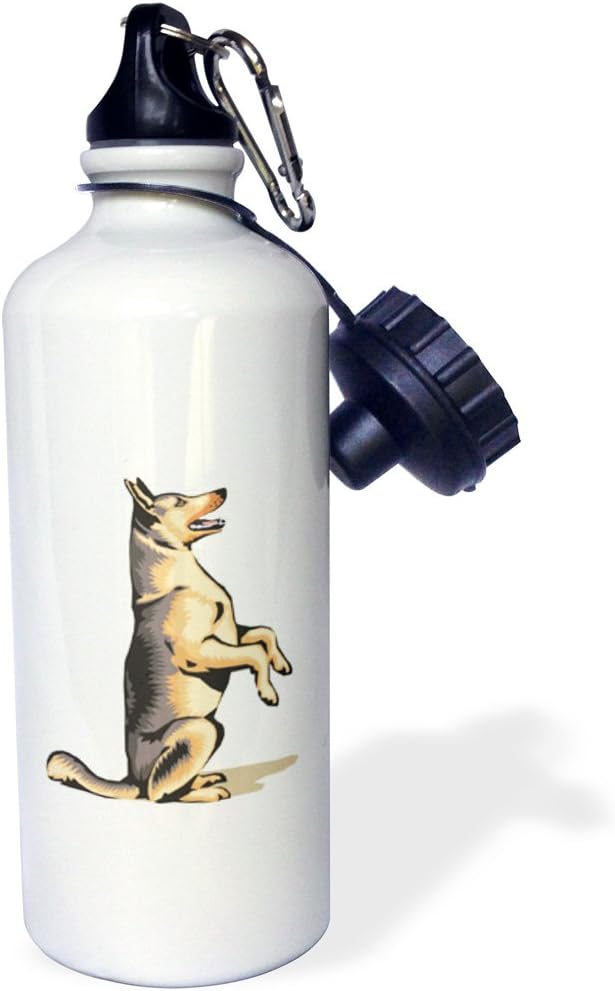 3dRose "Cute and Cuddly Canine Sitting Up German Shepard" Sports Water Bottle, 21 oz, White