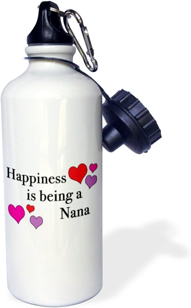3dRose "Happiness Is Being A Nana" Sports Water Bottle, 21 oz, White