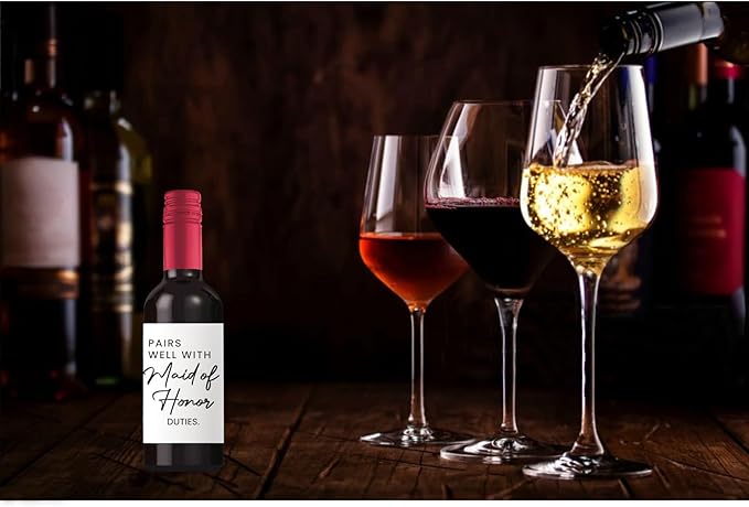 24Pcs Mini Maid of Honor Wine Labels, Bridesmaid Proposal Gifts, Wedding Engagement Gift for Maid of Honor Bridesmaid Wine Label, Pairs Well with Maid of Honor Duties