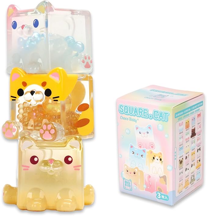 Square Cat Series Blind Pack (3PCs in one Bag) Random Design Cat Blind Box Figures Collectible Toys Cute Mystery Box Home Decorations Holiday Birthday Gifts