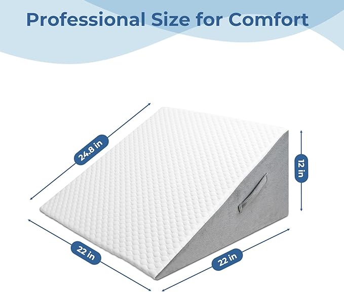 COOLBEBE Bed Wedge Pillow for Sleeping,12Inch Elevated Wedge Pillow for Sleep Apnea, Foam Wedge Triangle Pillow for Acid Reflux, Gerd and Snoring - Breathable Air Layer Washable Cover