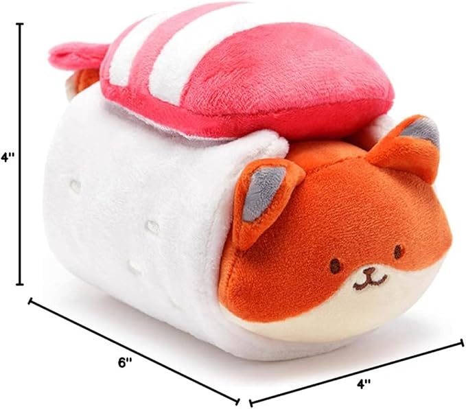 Anirollz Stuffed Animal Plush Toy - Official Roll Blanket Outfitz Doll |Soft, Squishy, Warm, Cute, Comfort, Safe| Shrimp Sushi Pillow with Fox - Birthday Decorations Gift 6" Foxiroll