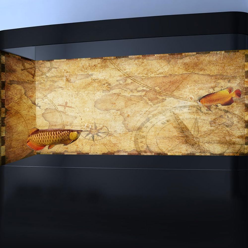 72X18IN Retro Old Travel World Map Terrarium Background, Art Parchment Pirate Treasure Map Reptile Habitat Background with 10EVA Double-Sided Tape