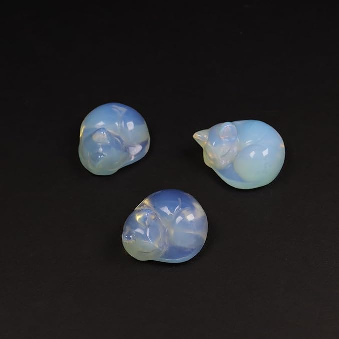 Crystal Cat Figurine, Mix 6PCS Sleeping Kitty Cat Collectibles Lucky Cat Statues, Stone Carving Cat, Black Obsidian Polished Crystal Cat Decoration Animal Figurines 1.5"