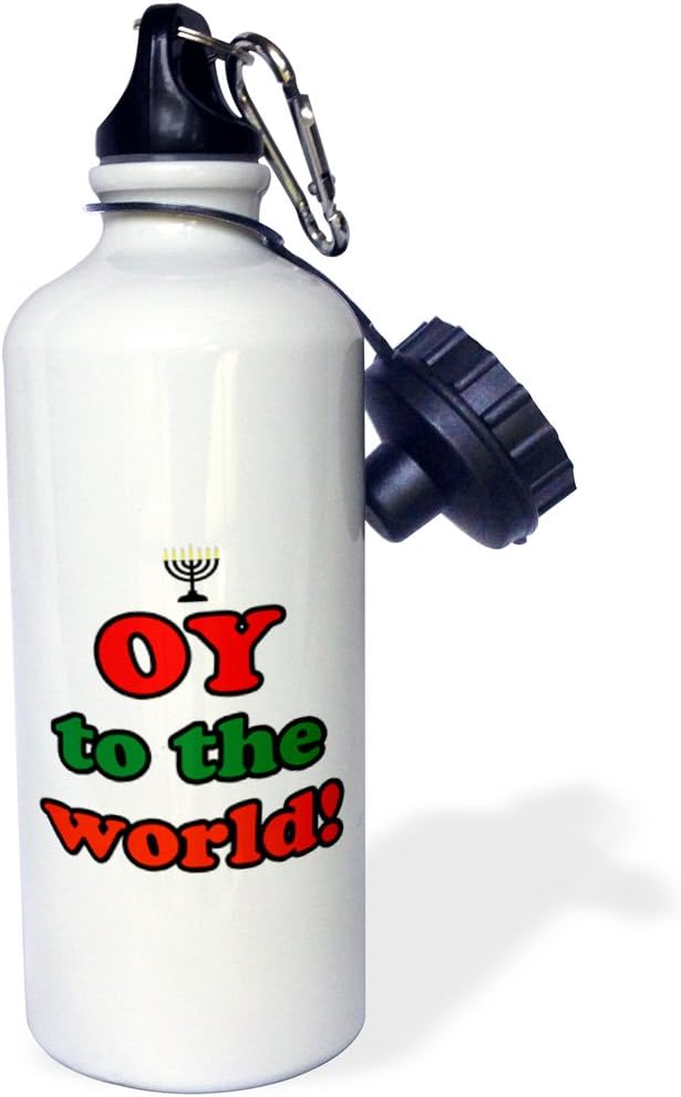 3dRose Oy To The World Sports Water Bottle, 21 oz, White