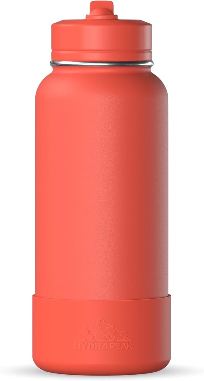 Hydrapeak 32oz Sport Insulated Water Bottle with Straw or Chug Lid, Leak & Spill Proof, Keeps Drinks Cold for 24 Hours, Hot for 12 Hours, Premium Stainless Steel Water Bottles (32oz, Flare)