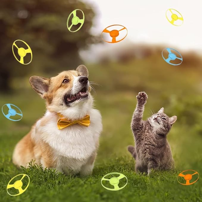 LAPOHI 14 PCS Cat Fetch Toy with Colorful Flying Propellers Set, Cat Playing Tracking Interactive Toys for Kitten Chasing Training Hunting