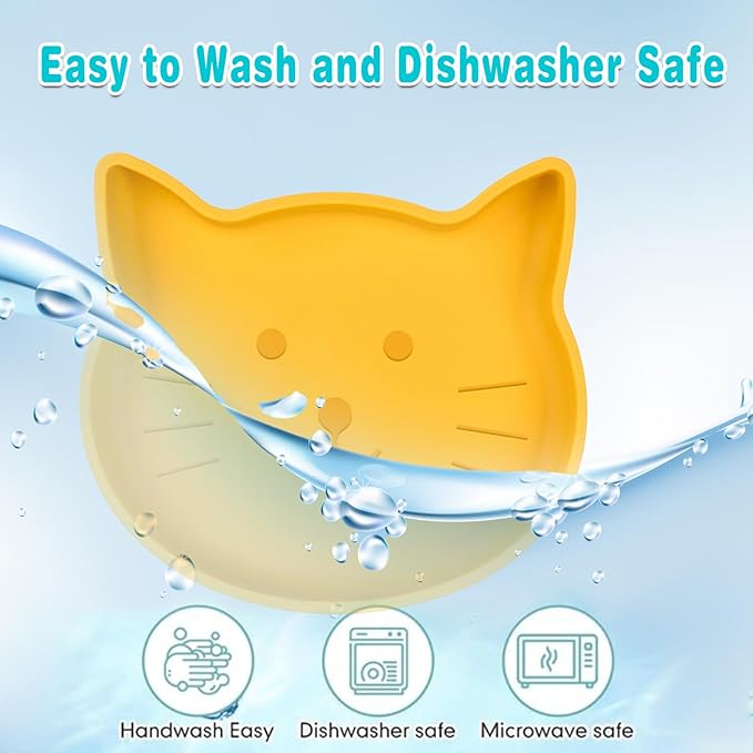 Silicone Dog Bowl Shallow Cat Bowls Set of 3, 7 Inch Wide Whisker Fatigue Flat Puppy Bowls for Small Dogs and Cats, No Spill Less Mess Cat Dog Plates with Suction Cup for Dry and Wet Food