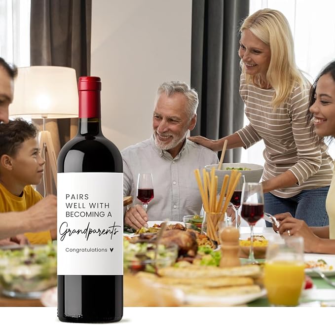 8 Pcs Grandparents Pregnancy Baby Announcement Wine Labels, Funny Pregnancy Baby Announcement Gifts for New Grandparents, Pairs Well with Becoming A Grandparents Wine Bottle Stickers Labels