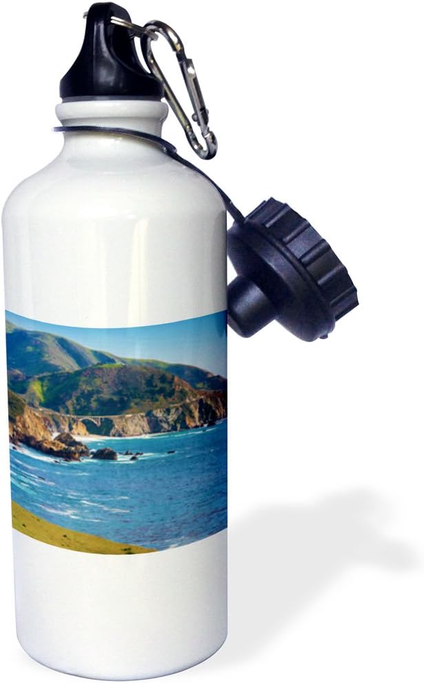 3dRose USA, California. Panorama of Big Sur with Bixby bridge. -Sports Water Bottle, 21oz , 21 oz, Multicolor