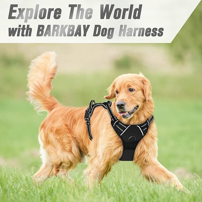 BARKBAY No Pull Dog Harness Front Clip Heavy Duty Reflective Easy Control Handle for Large Dog Walking(Black,XL)