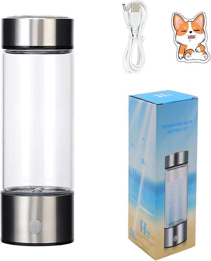 Hydrogen Water Bottle, Rechargeable Glass Water Bottle with 3Min Quick Electrolysis for Home, Office and Travel V46.586.03 AR-03-003 (Silver Ivory cream)