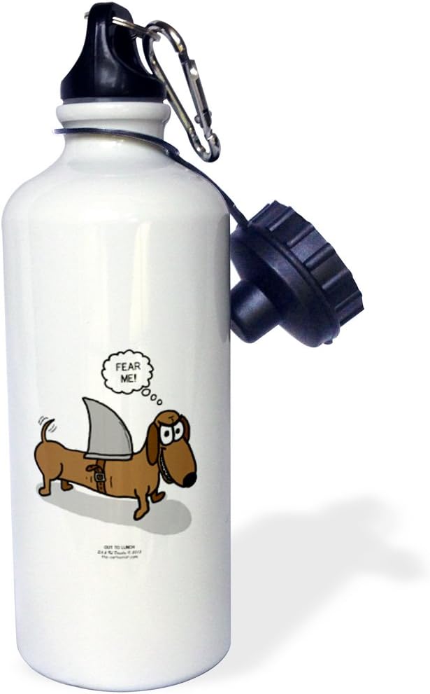 3dRose Weiner Dog with a Sharks Fin Sports Water Bottle, 21 oz, White