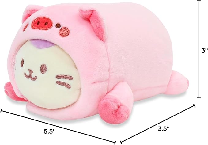 Anirollz Stuffed Animal Plush Toy – 6" Small Blanket Outfitz Doll | Soft, Squishy, Warm, Cute, Comfort, Safe | Birthday Pillow with Kawaii Lavender Purple Kitty Cat Pig Kittiroll