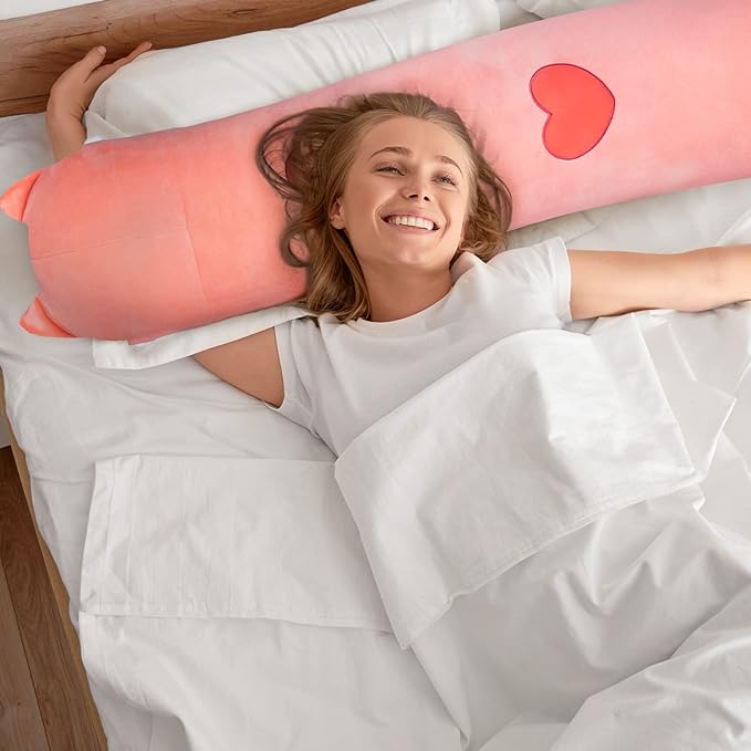 Artist-Designed Ultra Soft Long Cat Plush Body Pillow, Extra Stuffing for Comfort, Premium Quality Stuffed Animal Gift for Girlfriend or Cat Lovers (Pink Cat Body Pillow 36 Inch)