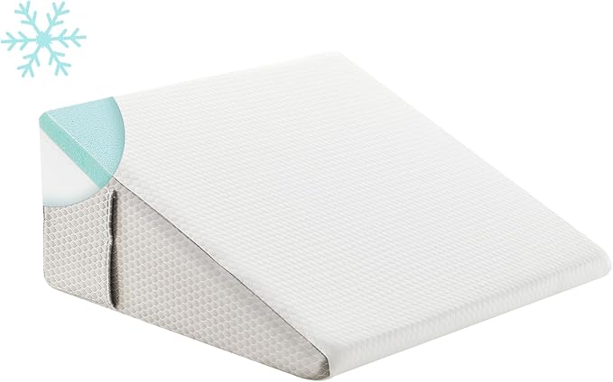 Wedge Pillow for Sleeping, 8 inch Bed Wedge Pillow, Elevated Body Pillow for Back Support, Acid Reflux, Leg, Neck Pain, Snoring, Triangle Pillow Wedge - Cooling Memory Foam Top, White/Grey