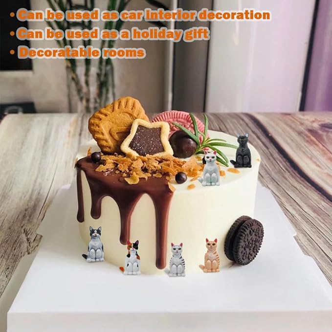 6 Pcs Realistic Cat Figure Mini Cute Sitting Cats Characters Miniature Educational Figures Kitten Distressed Cats Easter Eggs Cake Topper Christmas Birthday Gift for Cat Lover