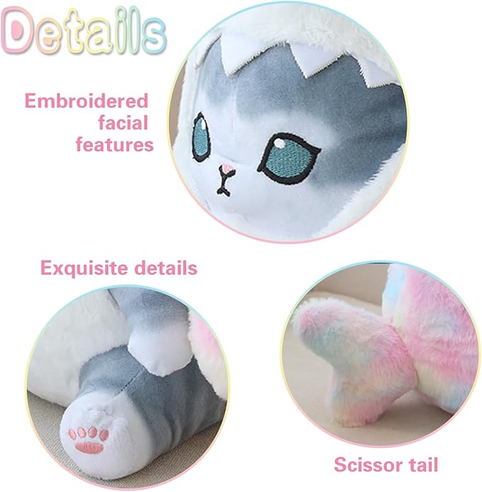Kawaii Shark Cat Plush Toy Stuffed Animal Doll, Cute Soft Pillow Stress Release Hugs Toys Christmas Halloween Birthday Gifts for Kids Boys Girl Best Gift (Colorful - Gray,12 inch)