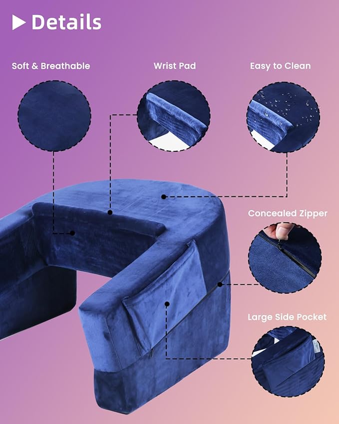 Weighted Idea Reading Pillow for Gaming, Meduim Gaming Pillow for Adult,Table Pillow with 2 Side Pockets for Gaming, Reading, Working Sitting in Bed Floor Sofa (Blue)