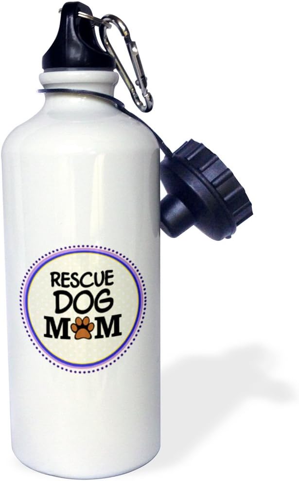 3dRose Rescue Dog Mom Doggie mama by breed paw print mum love doggy lover pet owner purple circle Sports Water Bottle, 21 oz, White