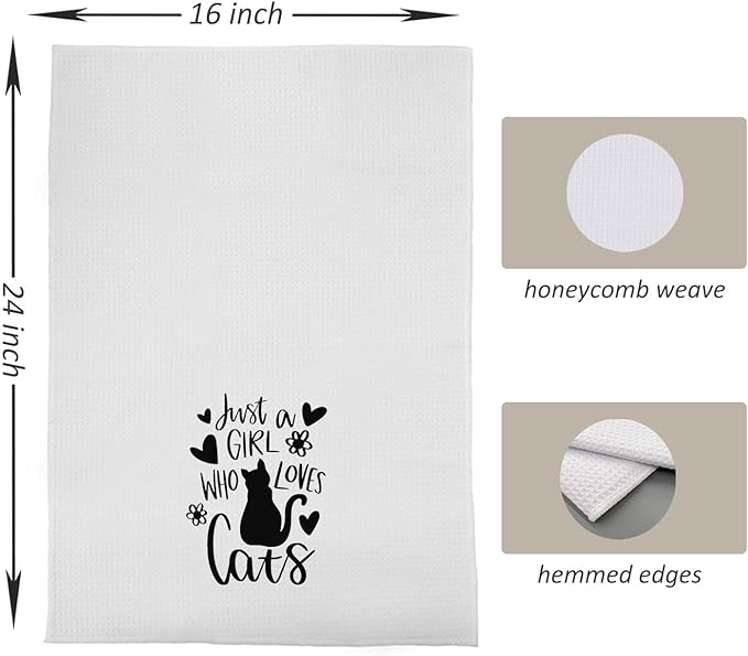 Cat Kitchen Towels,Just A Girl Who Loves Cats Kitchen Towels 16x24 Inches Set of 2,Funny Cat Decorative for Kitchen,Gifts for Cat Lovers