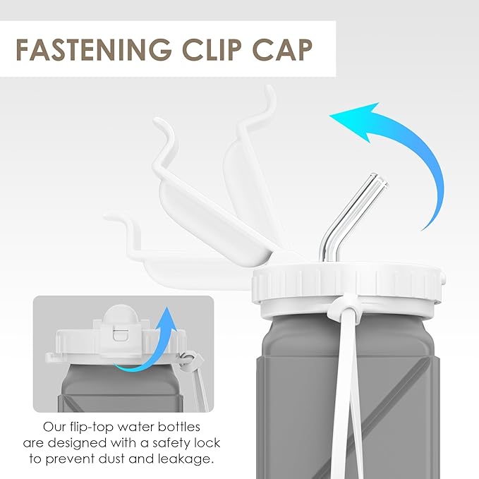 INNERNEED Collapsible Drinking Water Bottle with Straw, Reuseable Leakproof BPA Free Silicone Foldable Sports Gym Bottle, with Carrying Strap (1pack, Dark Gray)