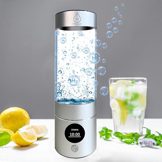 Hydrogen Water Glass Bottle 4000+PPB, 4th Gen Hydrogen Water Generator Bottle with SPE PEM Technology Water Ionizer 5Min Quick Electrolysis, Hydrogen Rich Water Machine (9.5oz Silver)