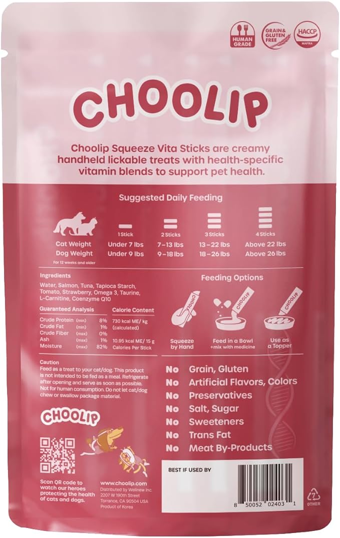 Squeeze Vita Stick Lickable Cat and Dog Treats – 7-Count Heart Support Sticks with Multivitamins, Soft Squeezable Paste for All Life Stages, Supporting Heart Health