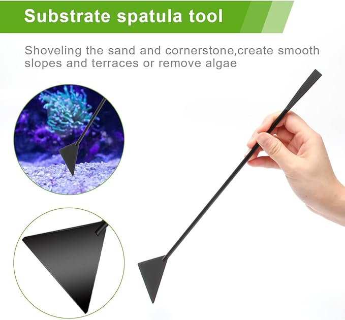 Quarium Aquascape Tools Kits, 4 in 1 Anti-Rust Aquatic Plant Aquascaping Tool Stainless Steel Black Tweezers Scissors Spatula for Aquarium Tank Clean Fish Tank Aquascape Tools Sets (black)