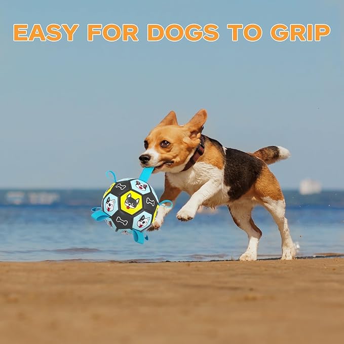 7" Dog Toy Soccer Ball with Straps, Herding Ball for Dogs, Outdoor Interactive Dog Toy, Dog Fetch Toy, Ideal for Medium & Large Dogs, Great Puppy Birthday Gifts