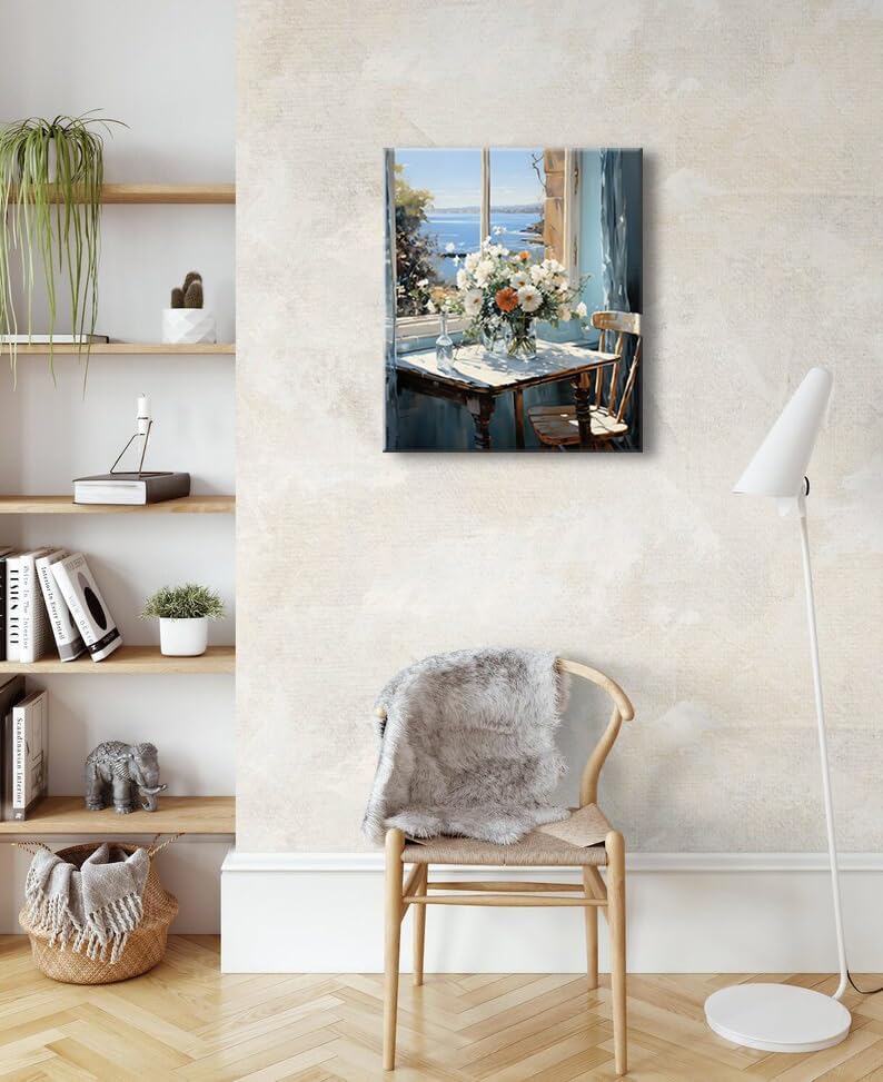 weiyiart Wall Art for Bathroom Decor Coastal Floral Canvas Print Painting Daisy Flowers Sea Picture Farmhouse Ocean Seascape Artwork for Home Living Room Bedroom Office 12x15inch