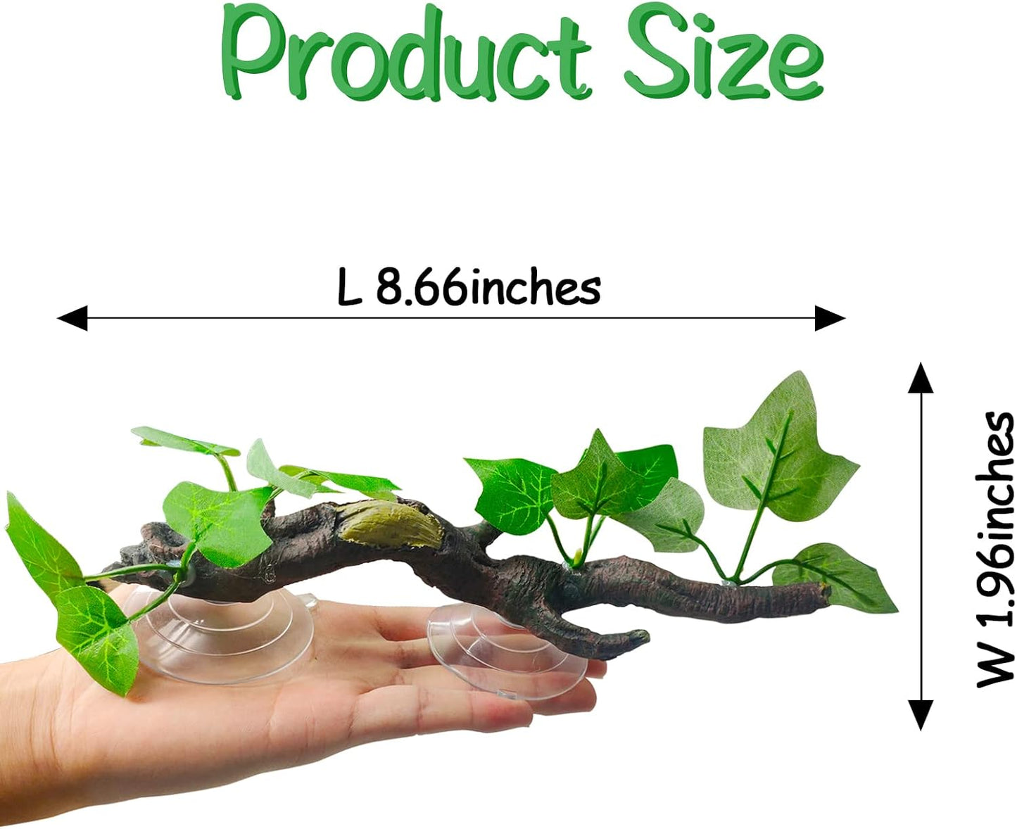 Fhiny 2 PCS Reptile Corner Branch, Resin Climb Tree Branch Decor with Leaves Tank Accessories Terrarium Plant Ornament with Suction Cup for Snake Lizard Bearded Dragons Gecko Climbing