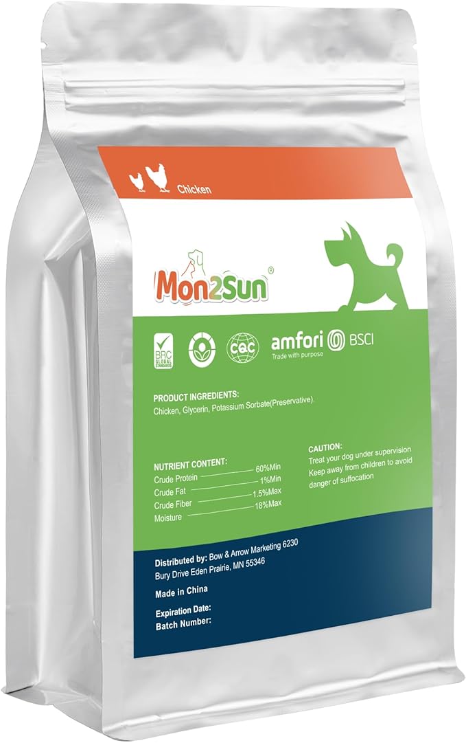 MON2SUN Dog Treats, Chicken Jerky Strips for Small Dogs, High Protein & Grain Free Snacks, Easy to Digest Training Treats (Chicken, 17.64 Ounce -Pack of 1)
