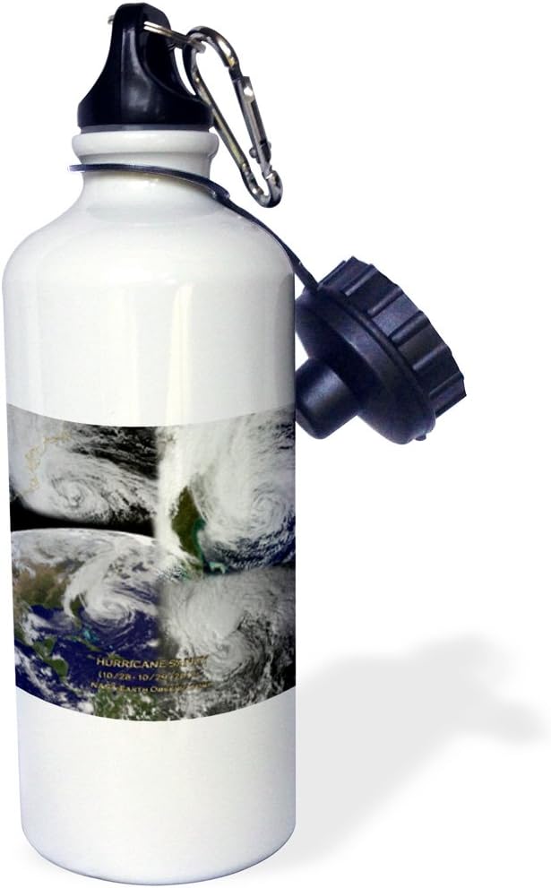 3dRose "Hurricane Sandy NASA Earth Observatory Collage" Sports Water Bottle, 21 oz, White