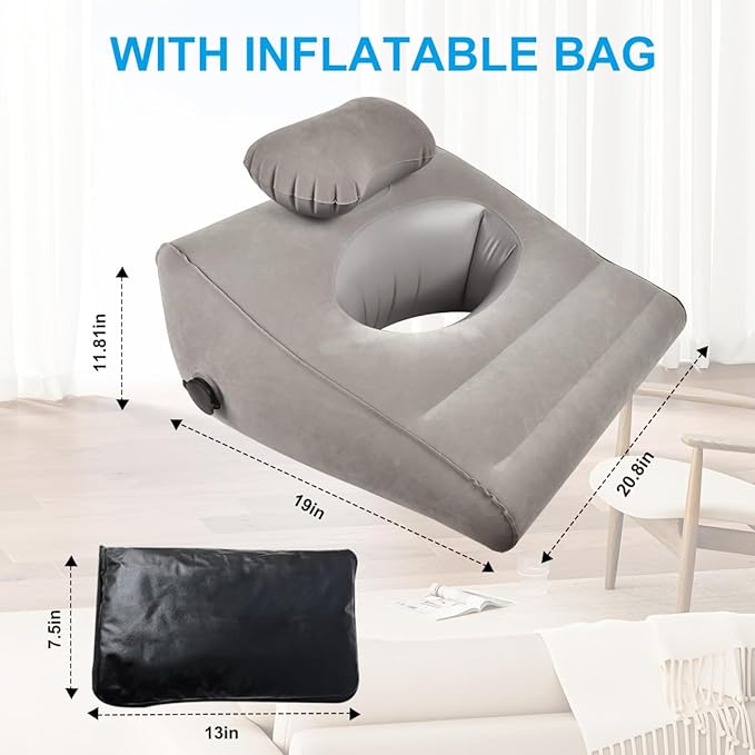 Inflatable Face Down Pillow, Prone Pillow Compressible Reading Pillow with Inflatable Bag, Bed Wedge Pillow for Reading, Sleeping, Exercise, Chin and Neck Support